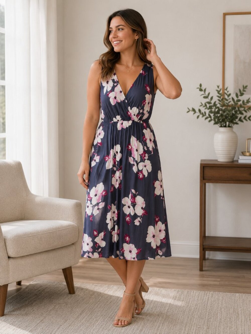 Floral Midi Dress | Casual V-Neck Style